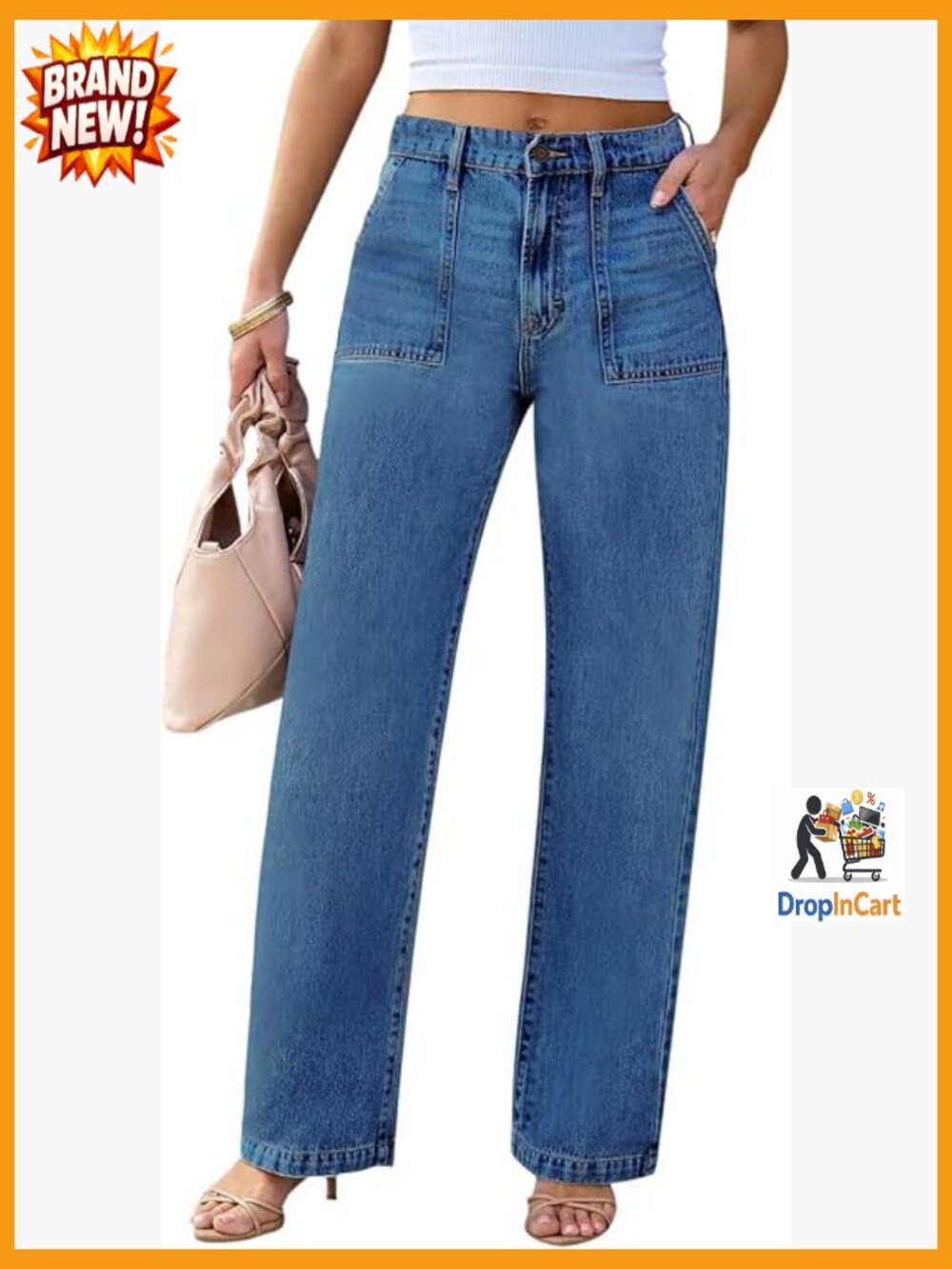 Wide Leg Cargo Jeans High Rise Baggy Stretchy Straight Leg Y2K Denim Pants